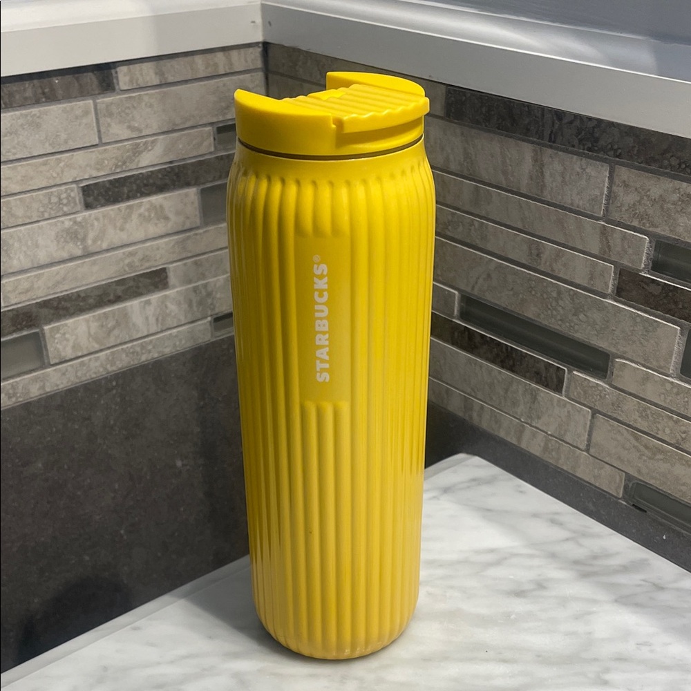 Starbucks Yellow Ribbed Travel Bottle with Flip Lid